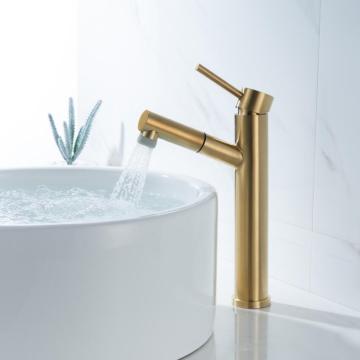 Tuqiu Bathroom Faucet Shower Head Brushed Gold Pull Out Basin Faucet Cold And Hot Sink Tap Single Handle Deck Mounted Black Tap