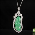 Chinese Natural Jade Chalcedony Hand-carved Kidney Bean Jade Pendant Fashion Jewelry S925 Silver Inlaid Necklace for Men Women