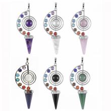 7 Chakra Stone Beads Pendant Necklace for Women Men, Unique Hexagonal Point Healing Crystal Pendulum for Reiki Divination