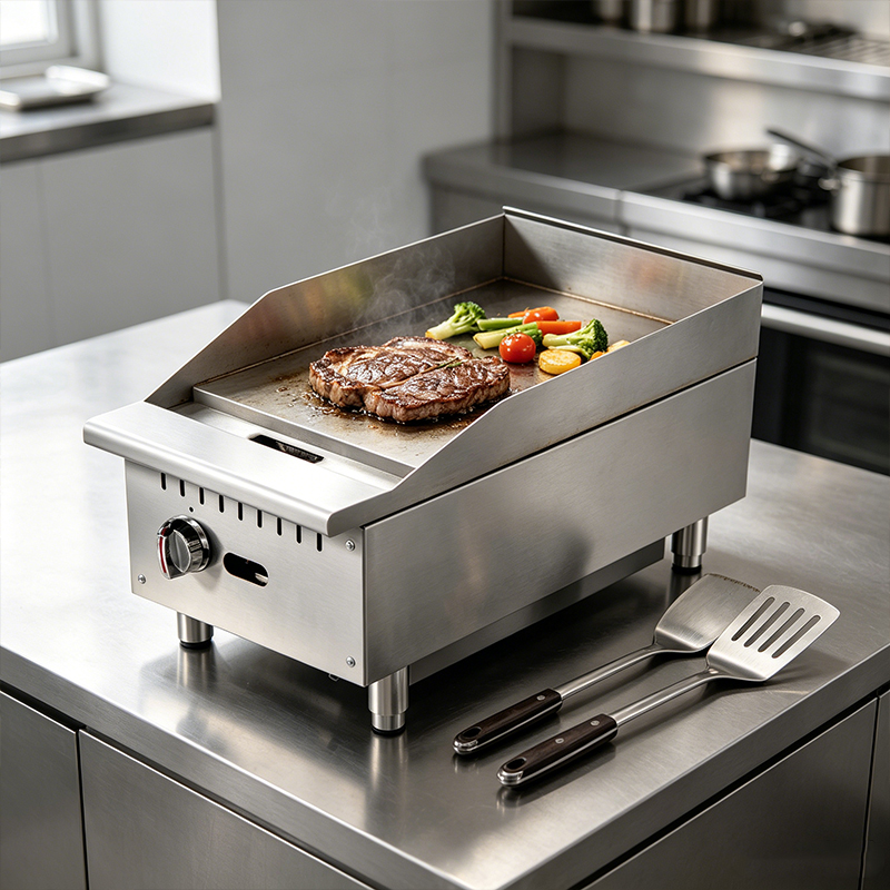 High-output gas griddle for searing steaks