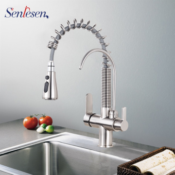 KitchenSpring Faucet W/ Pull Down ABS Spray Head Single Handle Hot and Cold Water Mixer Tap Ceramic Valve Deck Mounted