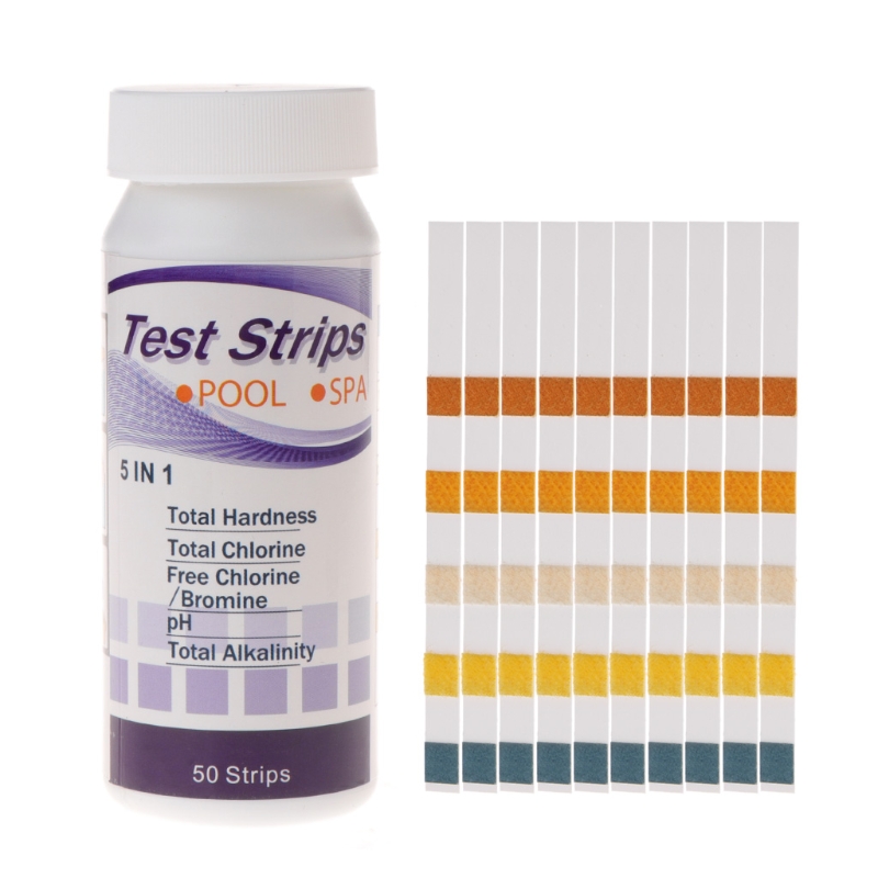 50 Strips Water Quality Test Paper Strips 5 in1 Pool Spa PH Chlorine Alkalinity Bromine Hardness Water Tester