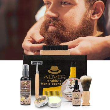 10PCS Men Beard Bib Aprons Beard Kit Balm Beard Oil Comb Moisturizing Wax Styling Tool Scissors Beard Care Set