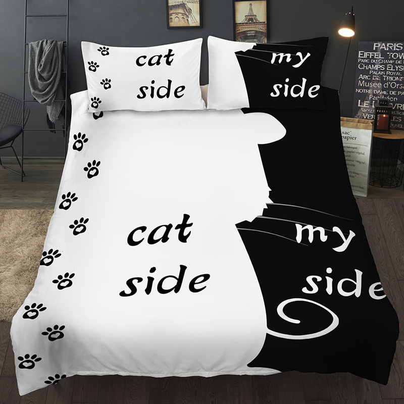 Cat side my side Words Bedding set Duvet Cover With Pillowcases Twin Full Queen King Size Bedclothes 3pcs home textile