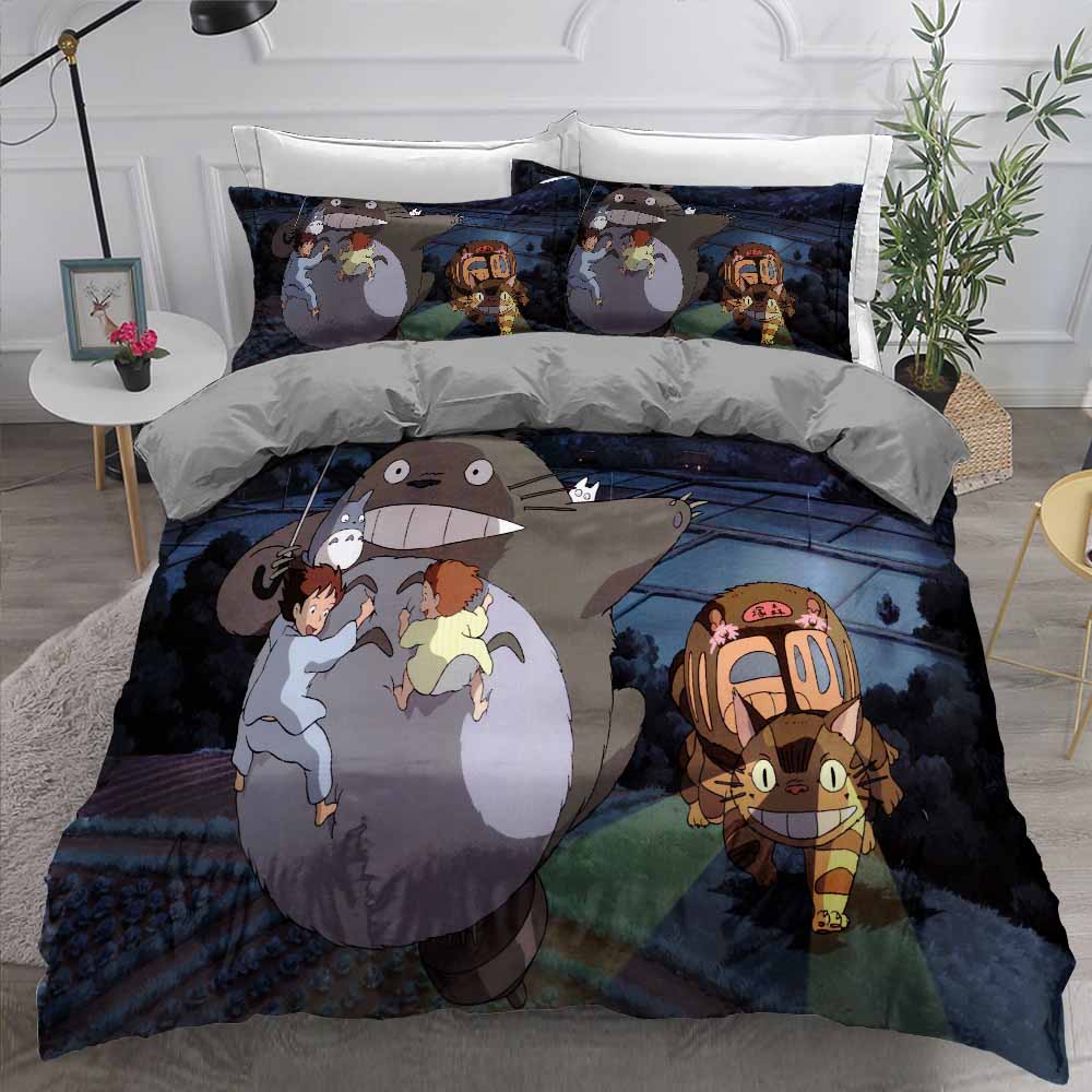 Home Textile Cartoon Anime Totoro King Size Bedding Set Bed Linens 3pcs Comforter Bedding Sets Duvet Cover Bed Sheet Pillowcase