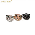 Wholesale Copper Leopard Head Beads White Zircon DIY Fashion Bracelet CZ Spacer Beads Charms Pendant for Jewelry Making