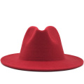 Simple Unisex Red black Patchwork Felt Jazz Hat Cap Men Women Flat Brim Wool Blend Fedora Hats Panama Trilby Vintage Hat