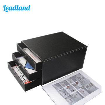 3-Drawers PU Leather File Cabinet Desk Document A4 Paper File Organizer Magazine Tray Holder Letter Document Drawer