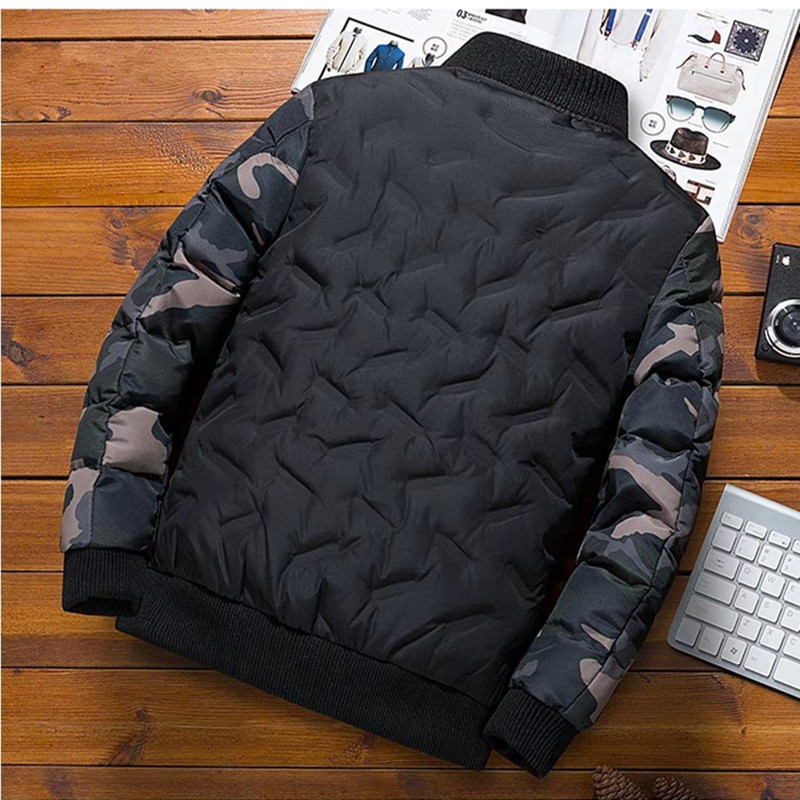 Men Winter Baseball Jacket Camouflage Patchwork Cotton Coats Slim Fit College Warm Jackets Men's Stand Collar Outwear Coat MY209