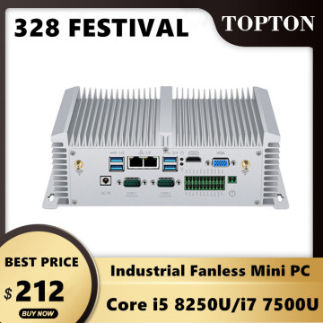 Industrial Fanless Mini PC Intel Core i5 8250U i7 7500U 2*DDR4 2*Lans Desktop Computer Win10 Linux 6COM GPIO VGA 4G SIM HD WiFi