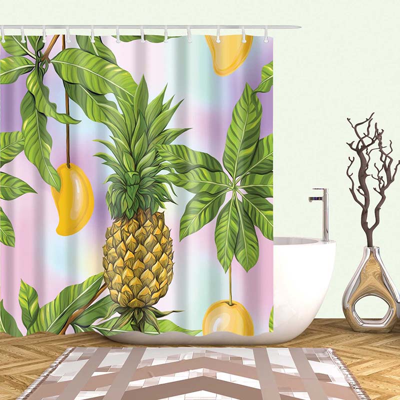 Natural Pattern Pineapple Polyester Shower Curtains Bathroom Shower Curtain Colorful Curtain Multi-size Bathroom Shower Curtain