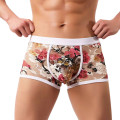 Mens Boxer Floral Print Underwear Sexy Lingerie Transparent Breathable Soft Shorts Underwear Lace Boxer Briefs Underwear Shorts