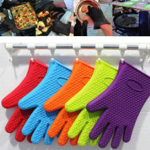 1Pair of Heat Resistant Silicone Gloves Kitchen BBQ Oven Cooking Mitts Hot Household Gloves Cleaning Tools