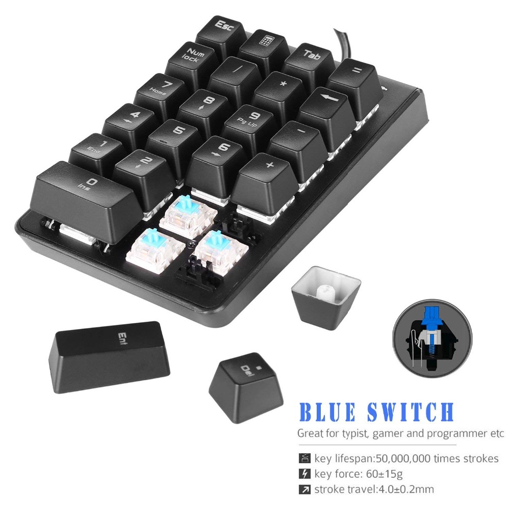 MOTOSPEED K23 Mechanical Numeric Keypad Wired 21 Keys Mini Numpad LED Backlight Keyboard for Cashier OSU Gamer Red Switch