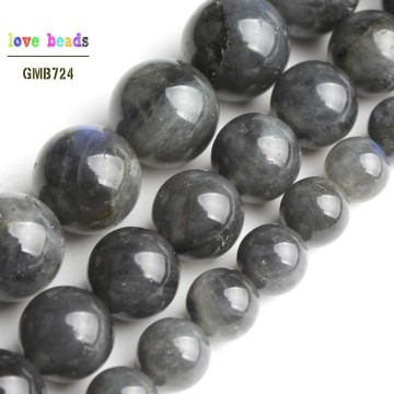 A+ Natural Grey Labradorite Moonstone Stone Round Loose Beads for Jewelry Making 15'' Strand DIY Bracelet 6/8/10mm