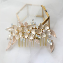 SLBRIDAL Handmade Opal Crystal Pearl Alloy Flower Bridal Hair Comb Hair Clip Hair Pin Set Wedding Hair Accessories Women Jewelry