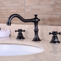 Widespread Bathroom Sink Faucet 3 Hole Deck Mounted Dual Handle Hot Cold Water Mixer Tap Brush Nickel Chrome Finished EL8001-1