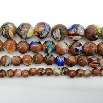Natural Gold Sandstone Lampwork Round Stone Beads For Jewelry Making DIY Bracelet Necklace 4 6 8 10 12mm