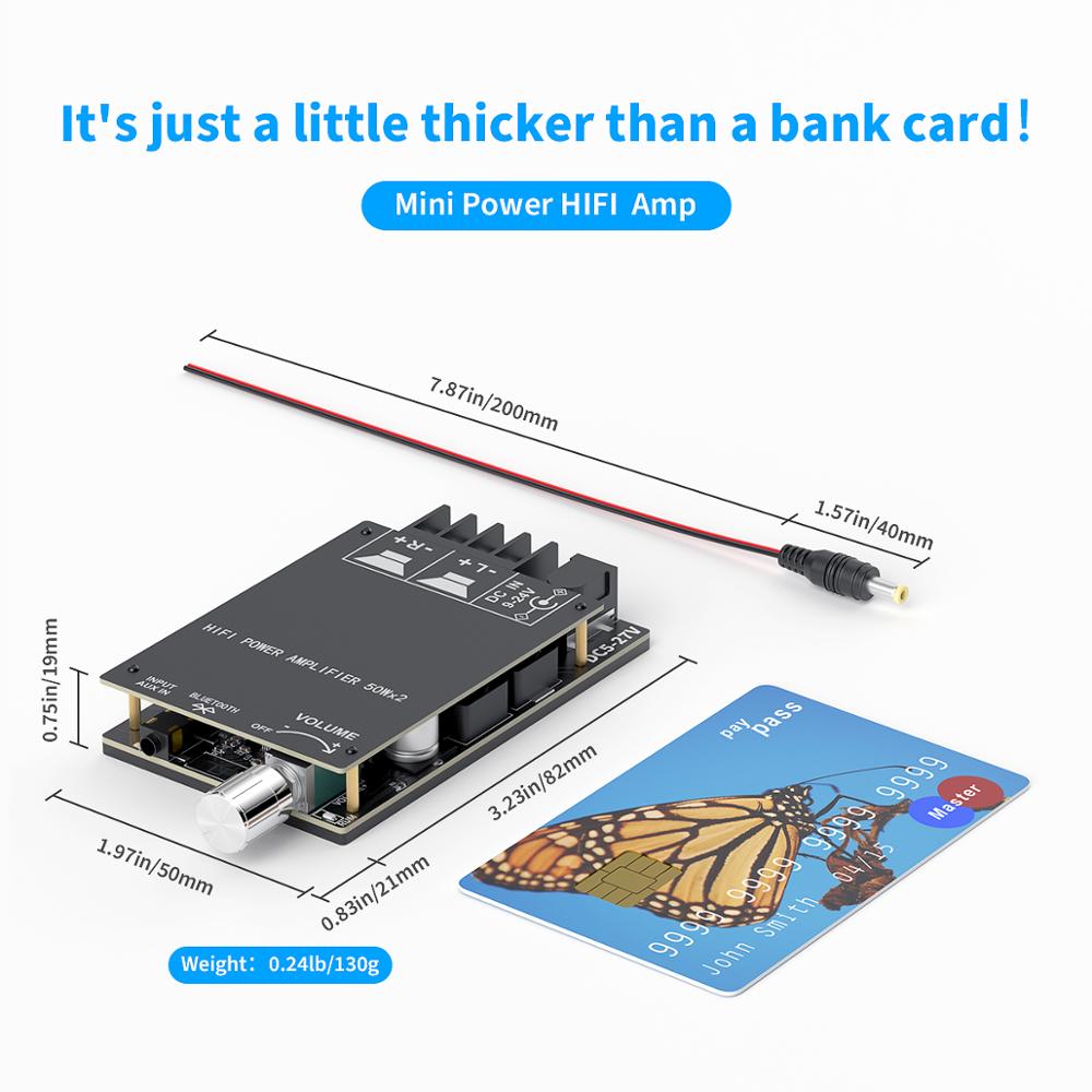 Fosi Audio Bluetooth 5.0 Amplifier Board 2.0 Channel Mini Stereo Audio Wireless High Power Digital 3.5mm AUX Amp Module 50W x2