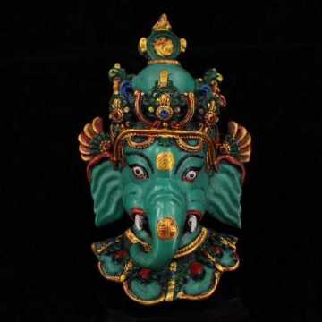 Nepal collected handmade colored drawing Sri Ganesh Lacquerware hung statue,for guard  house, exorcise evil spirits