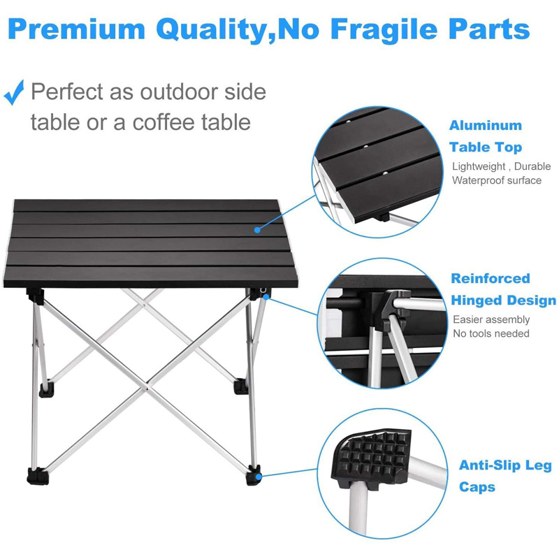 Foldable Camping Table Portable Metal Camping Dining Table Lightweight Small Aluminum Table with Carrying Bag for Picnic