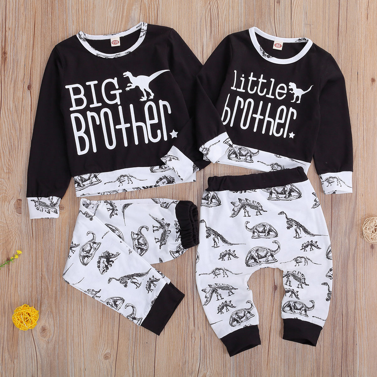 Baby Boys Matching Outfits Autumn Big Little Brother Clothes Sets Dinosaur Print Long Sleeve Pullover Tops Pants 2pcs Outfits