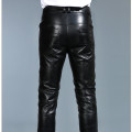 Men Genuine Leather Pants Autumn Winter Fashionable Slim Leather Trousers The First Layer Cowhide Fleece Leather Pants Youthful