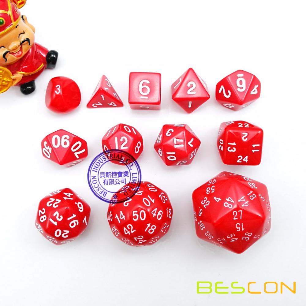 Bescon Polyhedral Dice 50-sided Gaming Dice, D50 die, D50 dice, 50 Sides Dice, 50 Sided Cube of Red Color