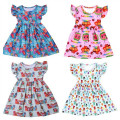 Newest Summer Toddler Girls Dresses Cocomelon Clothes Boutique Milk Silk Puff Sleeve Birthday Dress Design Kids Costume