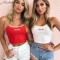 Macheda 2018 New Fashion Women Tank Tops Red White Letter "Honey" Print Sexy Casual Sleeveless Camisole Crochet Croptop