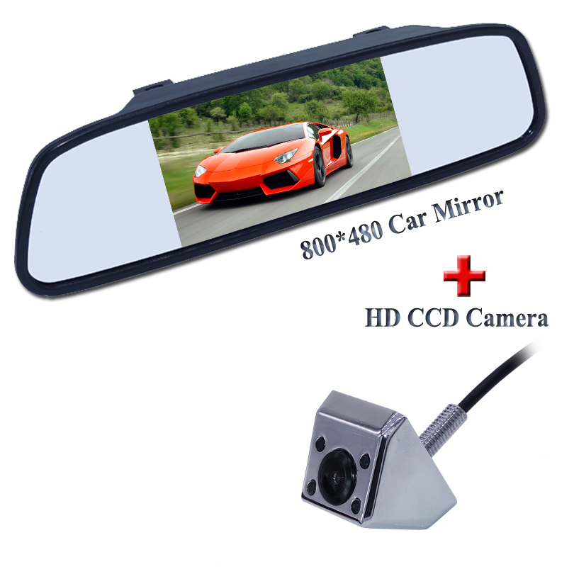 Free Shipping, Auto Parking Reverse Backup Camera, IR Night Vision Rear View Camera With 5 inch LCD Car Mirror Monitor