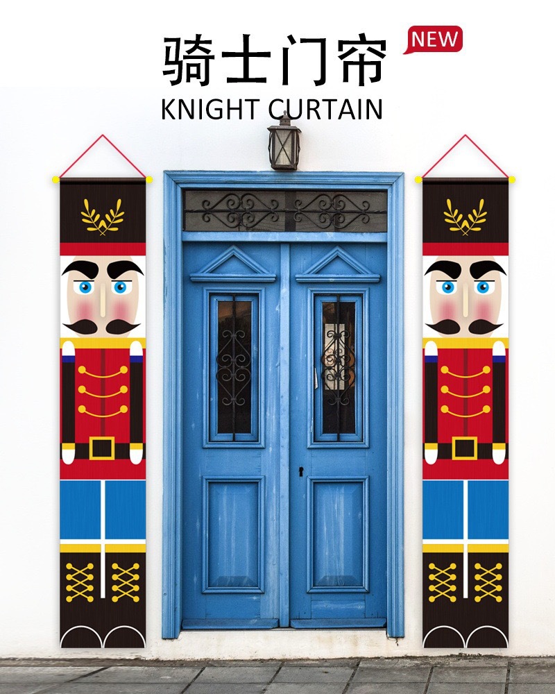 Christmas Door Curtain, Cartoon Soldier Print Portiere Hanging Flag Decoration Cloth Christmas Decorations 2021