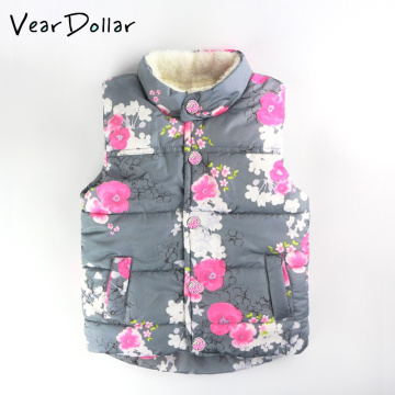 VearDoller Kids Clothing Winter Outerwear&Coats Floral Pattern Thick Princess Girls Vest Plus Velvet Baby Girl Warm Waistcoat