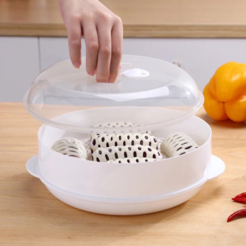 Double Layer Veggies Fish Seafood Egg Steam Cooking Durable BPA Free Round Microwave Oven Food Steamer Boiler Basket Cooker Dish
