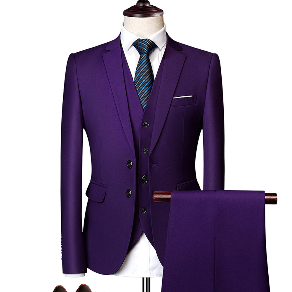 Pure Color Men Formal Suits Fashion Business Casual Banquet Male Suit Jacket +Vest + Pants Size 6XL 2/3 Piece Suits for Wedding