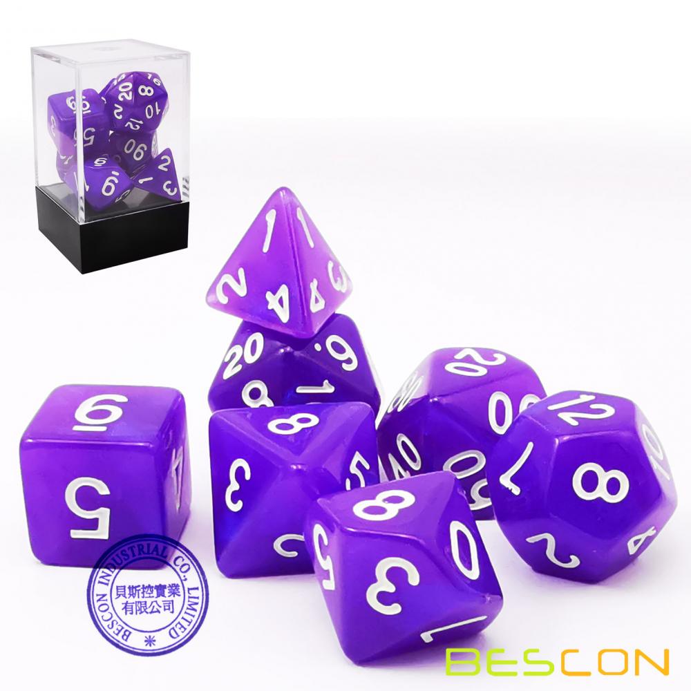 Bescon Moonstone Dice Set Purple Pearl, Bescon Polyhedral RPG Dice Set Moonstone Effect