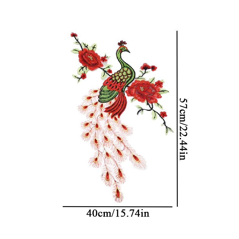 Peacock Embroidery Sew on Heat Transfer Printing Patches Sticker Washable for Clothes DIY Appliques