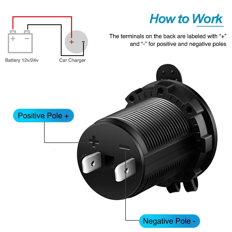 Car Cigarette Lighter Socket 12V-24V Waterproof Plug Power Outlet Adapter for Marine Boat Motorcycle Truck RV ATV with Wire D5