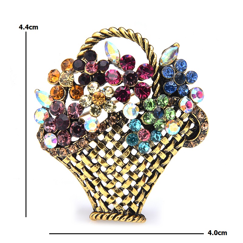 Wuli&baby Rhinestone Flower Basket Brooches Women Beauty Sparkling Flower Weddings Party Causal Brooch Pins Gifts