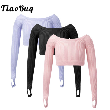 Pure Color Knitted Kids Girls Ballet Crop Tops Girls Sweater Knitwear Dancewear Costumes Tops Ballet Dance Practice Clothes