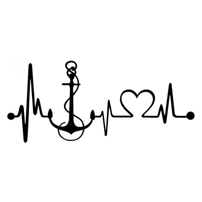 19cm*8.4cm Boat Anchor Heartbeat Monitor Fashion Car-Styling Stickers Black/Silver S3-4952