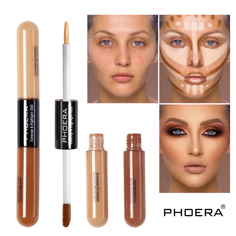 5 Colors Facial Double-head Concealer Foundation Brighten Skin Color Bronzer Shimmer Shine Face Moisturiz Makeup Cosmetic TSLM2