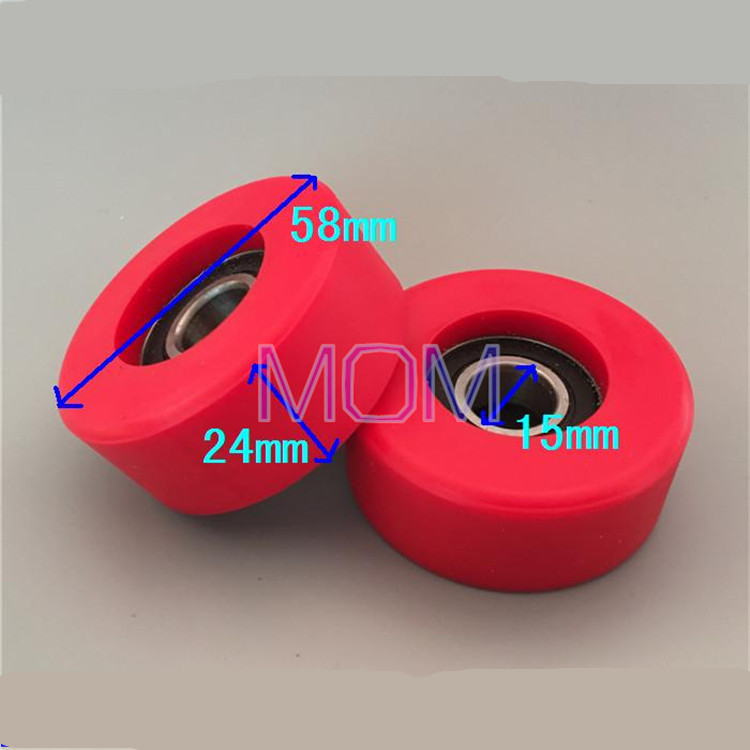 1pcs Polyurethane molded wheel bearing soft rubber pulley wheel outer diameter 58mm red color drum rubber wheel mute pulley