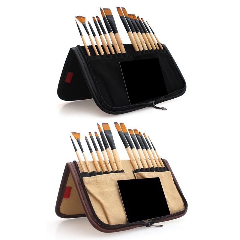 14pcs Paint Brushes Acrylic Watercolor Brush With Pencil Case Storage Bag for School Artists Painting Drawing