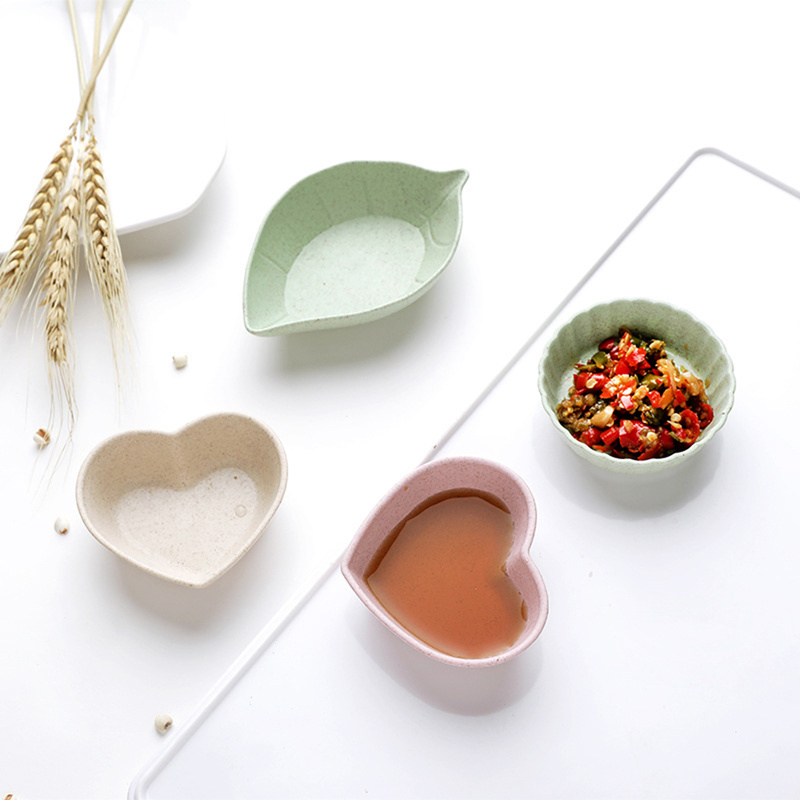 Cute Mini Pigments Flower Shaped Bowl Wheat Straw Plastic Soy Sauce Tray Vinegar Jam Dishes Kitchen Small Plate Tableware Gift
