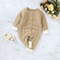 Baby Romper Knitted Warm Long Sleeve Winter Outfit Button-Down Round Neck Long Pants Color Block Spring Jumpsuit Romper
