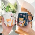 Creative cartoon shiba inu mug with spoon lid,fashion coffee mug Ceramic Tea Mugs Breakfast Drinkware Nice Gifts
