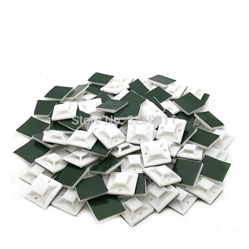100PCS Self Adhesive Backed Cable Tie Mounts Wire Zip Tie Base Holders White 20 mmx 20 mm green stick