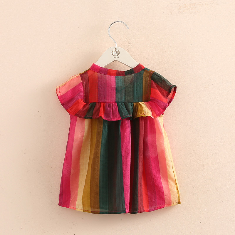 Baby Rainbow Doll Girls Blouse Shirt 2020 Summer New Girl Child Children's Flying Sleeve Colorful Owknot Shirt