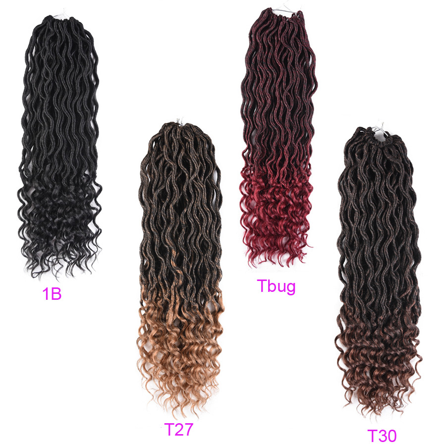 TOMO Faux Locs Curly Crochet Braid Hair 20inch24roots Ombre Synthetic Braiding Hair Extensions Burgundy Black Red Brown